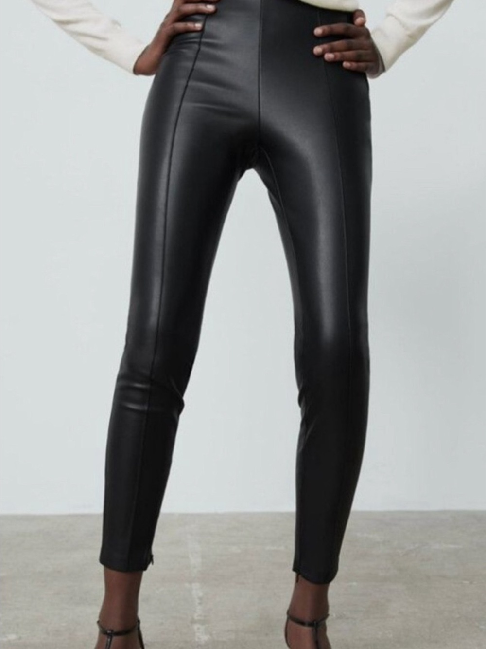 Zara Black Faux Leather High-Rise Leggings